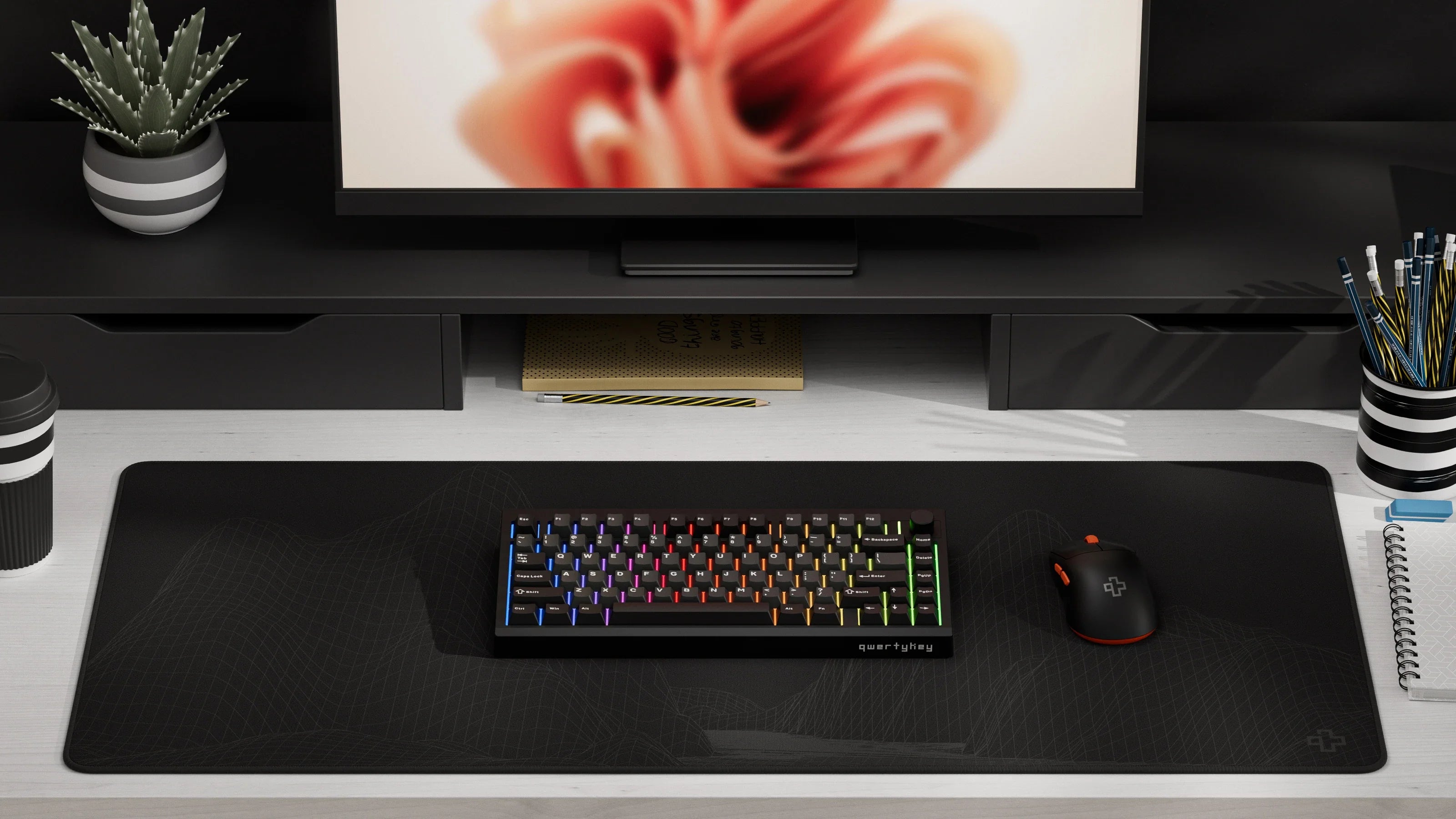 QwertyKey75 Pro V2 czarna Web Software - bezprzewodowa klawiatura mechaniczna gamingowa, Hotswap, RGB, gasket mount