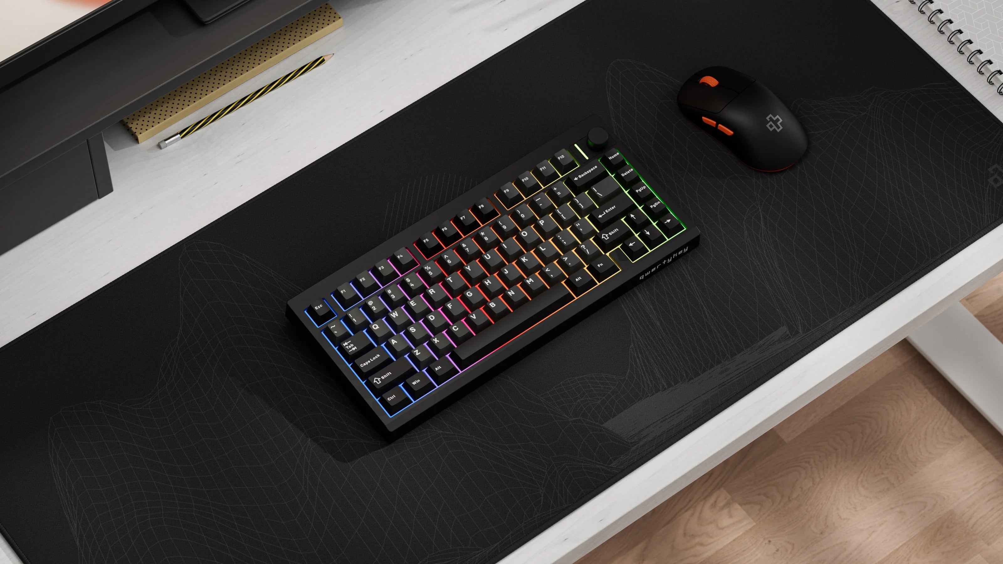 QwertyKey75 Pro V2 czarna Web Software - bezprzewodowa klawiatura mechaniczna gamingowa, Hotswap, RGB, gasket mount