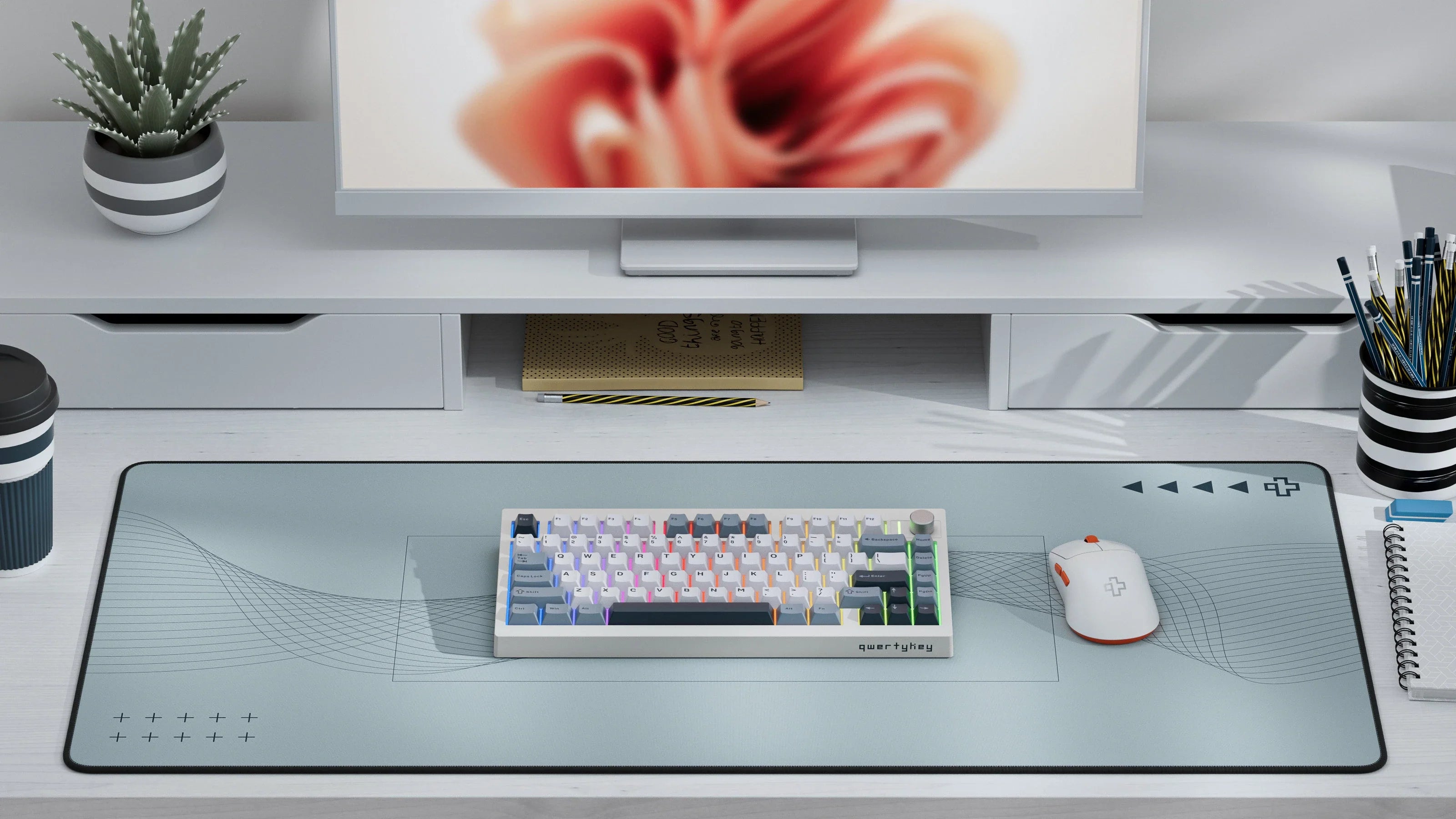 QwertyKey75 Pro V2 biała Web Software - bezprzewodowa klawiatura mechaniczna gamingowa, Hotswap, RGB, gasket mount