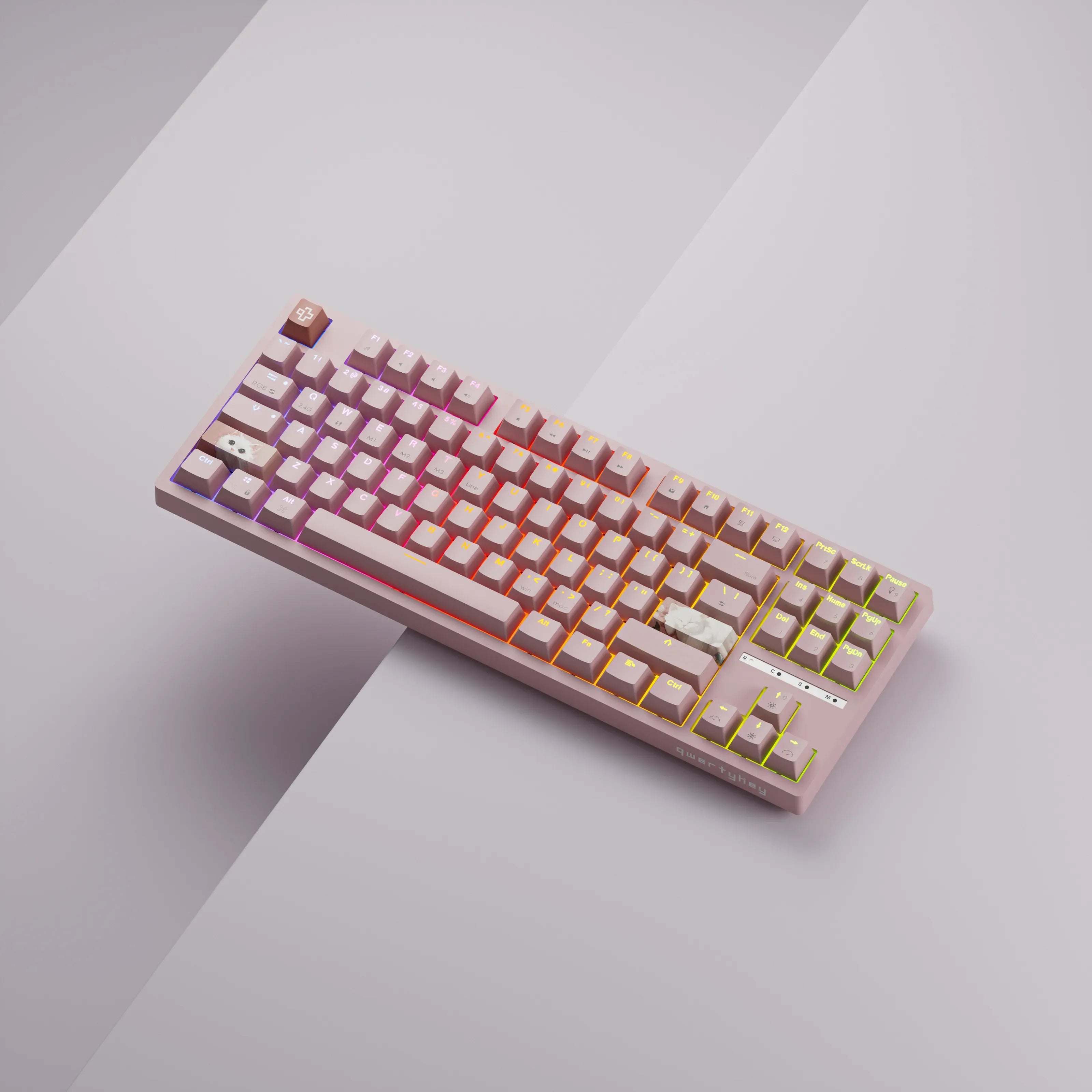 QwertyKey H87, różowa - bezprzewodowa klawiatura mechaniczna gamingowa, Hotswap, RGB