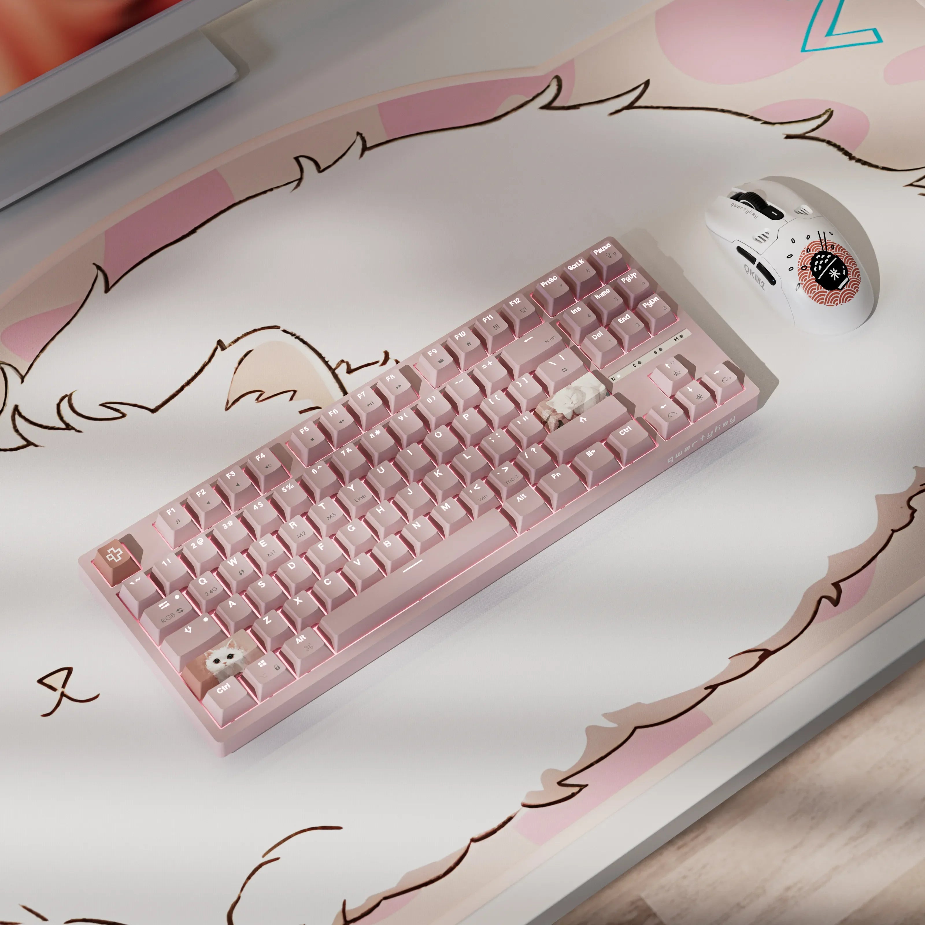 QwertyKey H87, różowa - bezprzewodowa klawiatura mechaniczna gamingowa, Hotswap, RGB