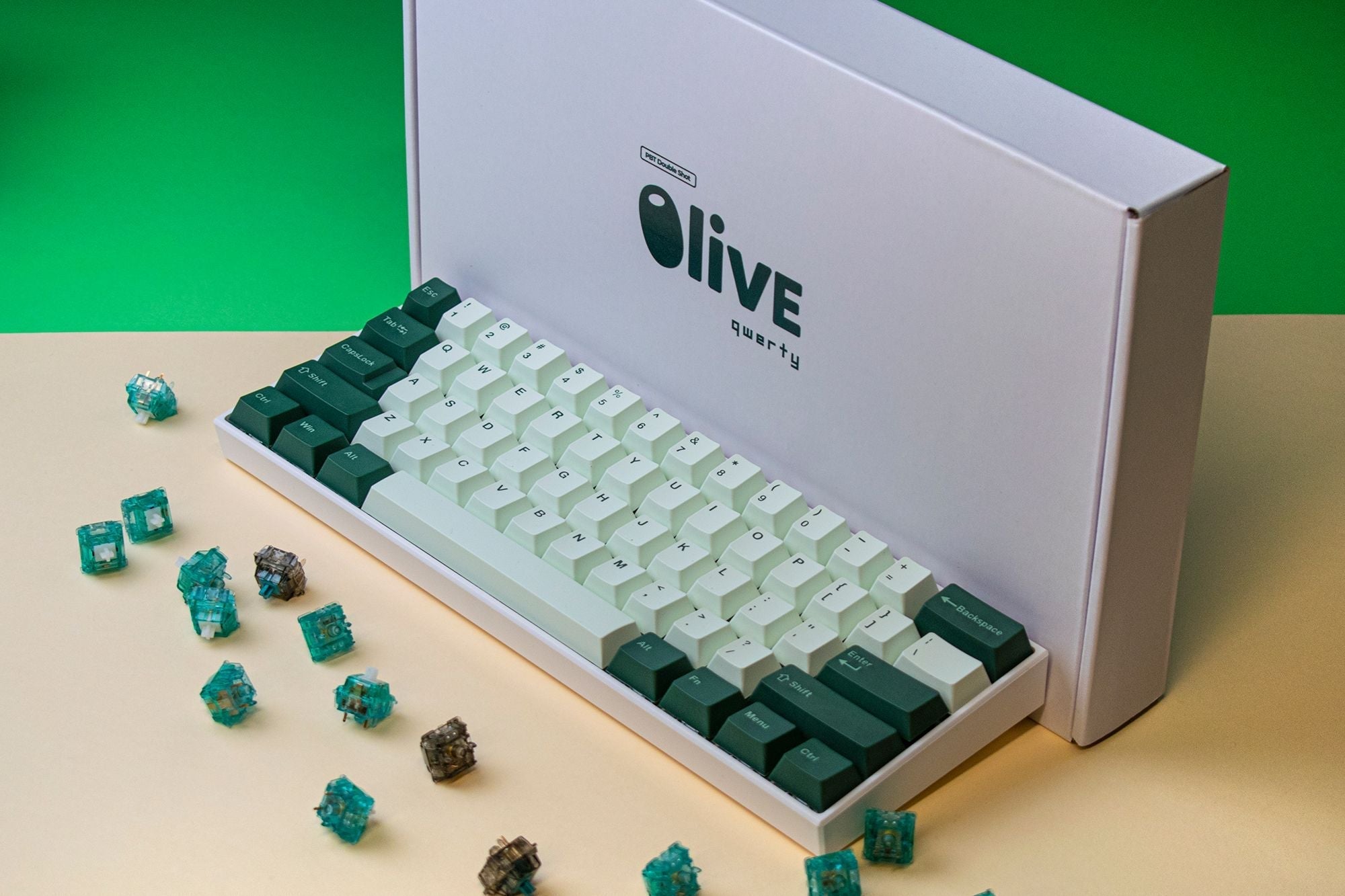 Zestaw keycapów QWERTY Olive profil Cherry PBT Double Shot