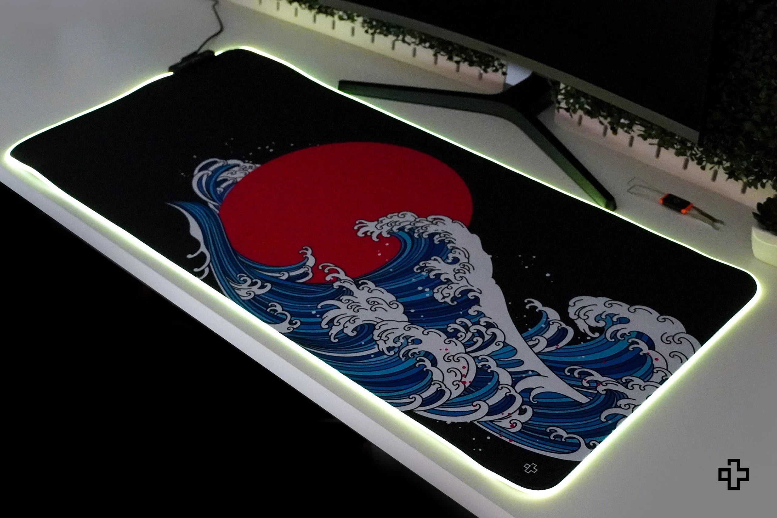 Deskmat / podkładka pod mysz QwertyKey RGB JapanWave 4 mm obszyte krawędzie