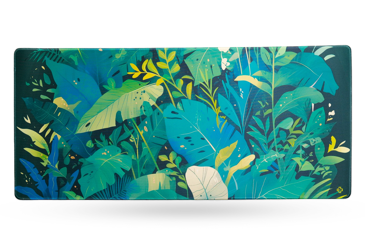 Deskmat gamingowy QwertyKey Leaf, wodoodporny, obszyte krawędzie, 4 mm, antypoślizgowy gumowy spód