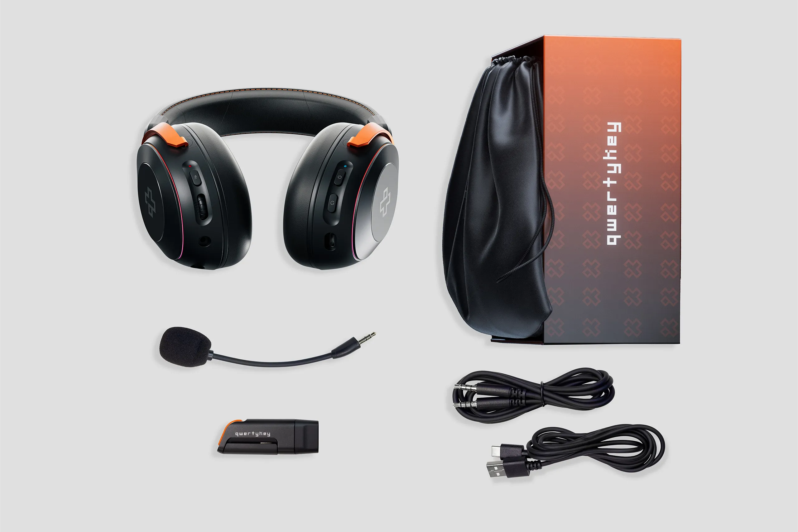 Słuchawki gamingowe bezprzewodowe QwertyKey Pulse, Trio Mode, RGB, z oprogramowaniem, mikrofon z redukcją szumów AI