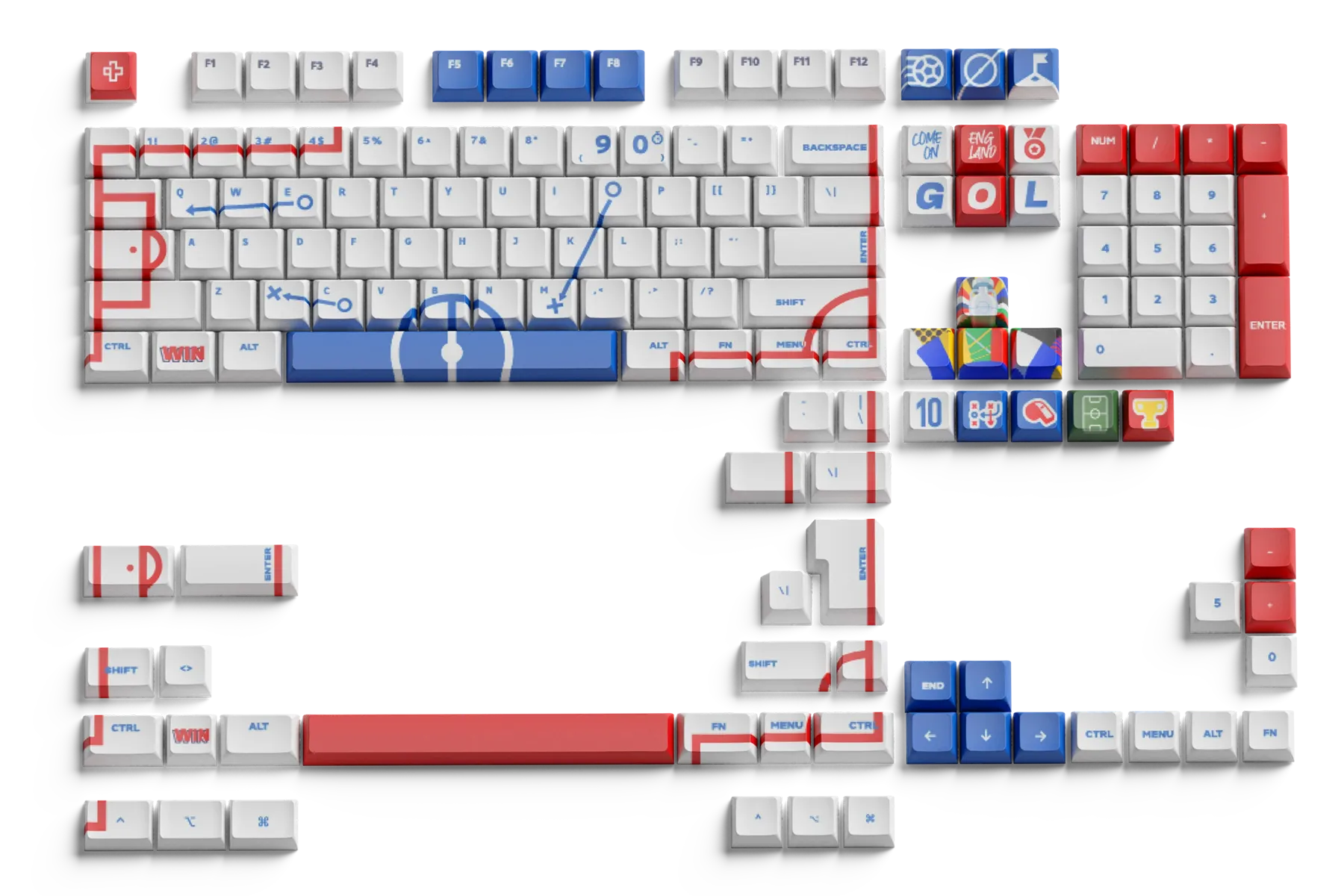 Zestaw keycapów QwertyKey Euro 2024 Anglia profil XDA materiał PBT