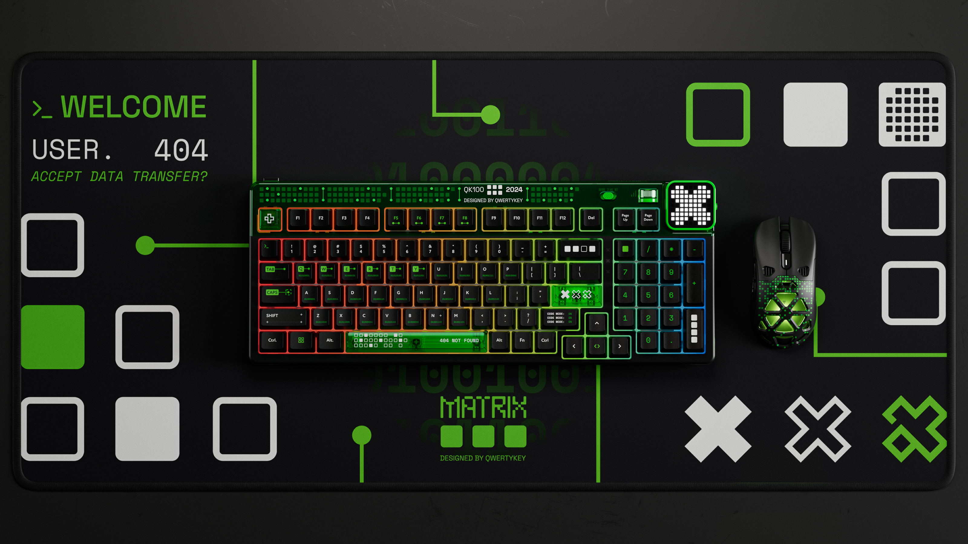 QwertyKey100 Matrix - bezprzewodowa klawiatura mechaniczna gamingowa, Hotswap, RGB, gasket mount, z ekranem