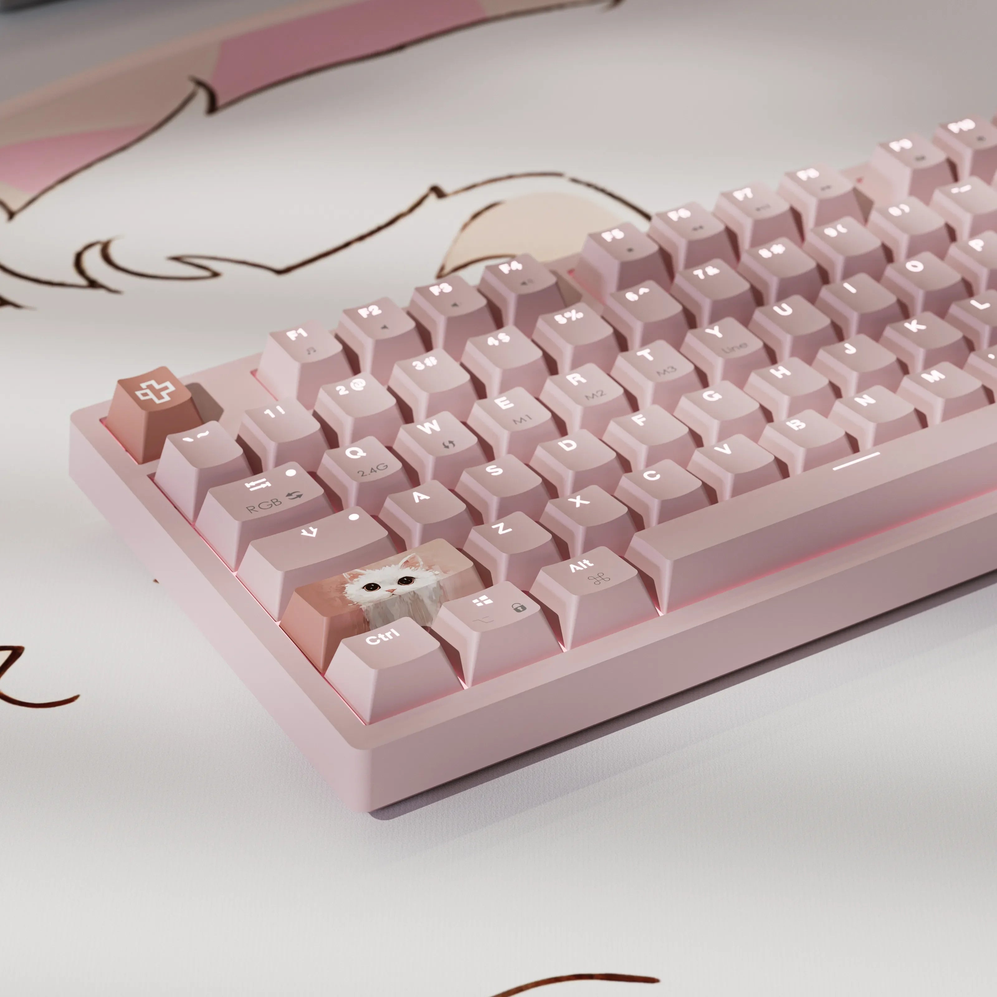 QwertyKey H87, różowa - bezprzewodowa klawiatura mechaniczna gamingowa, Hotswap, RGB