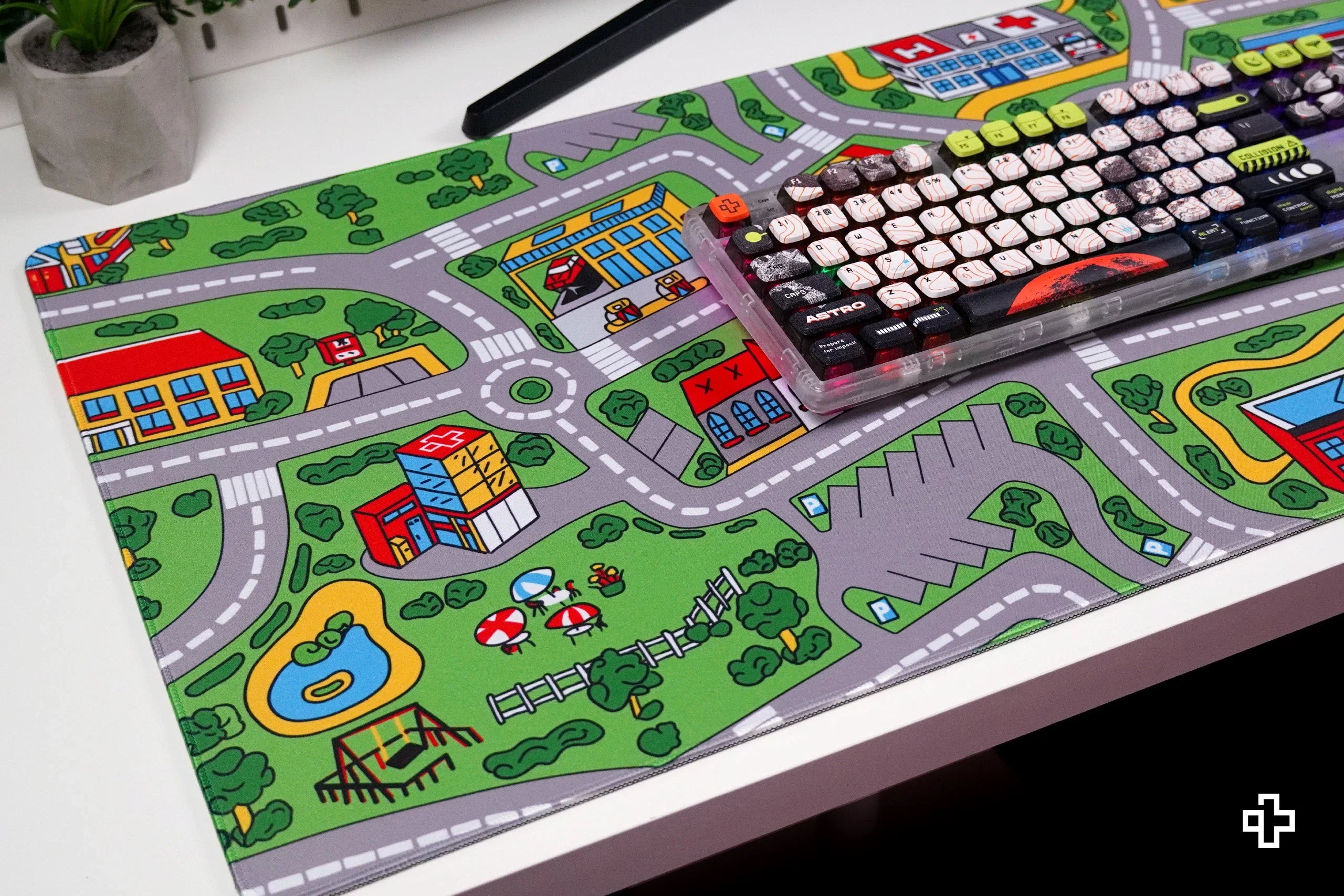 Deskmat / podkładka pod mysz QwertyKey Nostalgia Busy Town 4 mm obszyte krawędzie