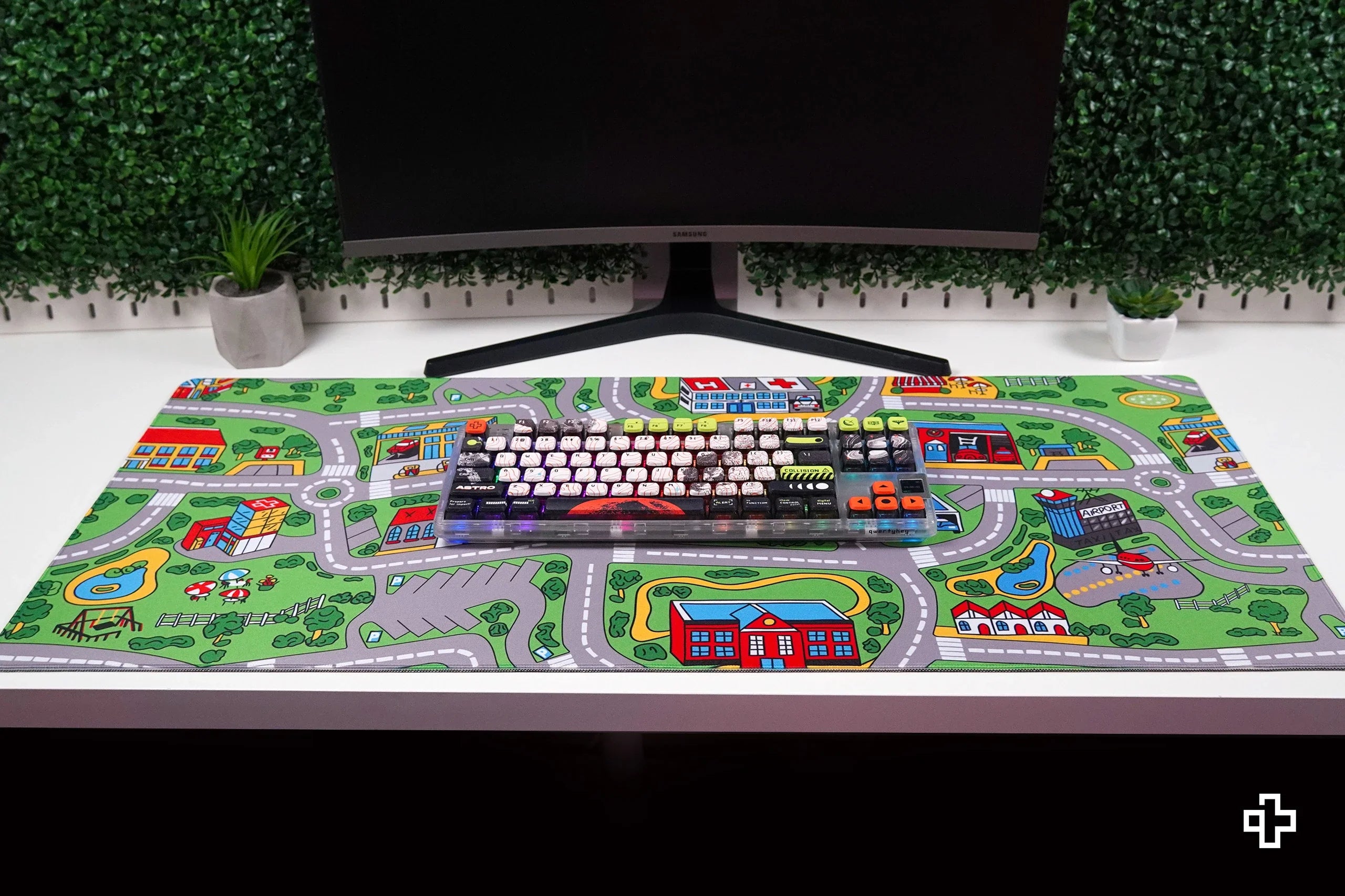 Deskmat / podkładka pod mysz QwertyKey Nostalgia Busy Town 4 mm obszyte krawędzie