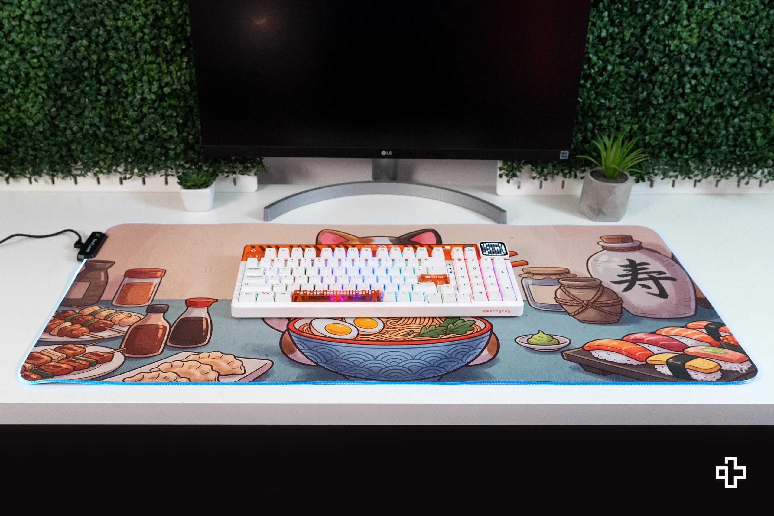 Deskmat / podkładka pod mysz Lucky Neko Ramen RGB, 4 mm, obszyte krawędzie